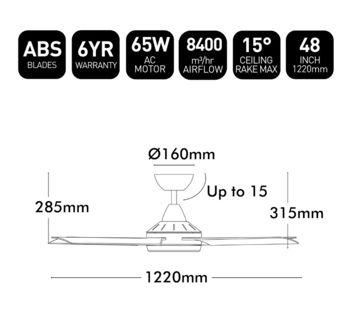 C/FAN CAIRNS 48IN 1220MM 4BL AC WHITE