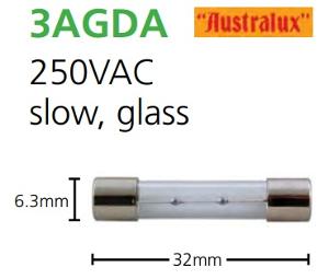 3AG GLASS FUSE SLOW 250V 6.3A 32X6.3MM