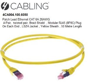 PATCH LEAD ETHERNET CAT6A 4PR 50M YELLOW PATCH LEAD ETHERNET CAT6A 4PR 50M YELLOW