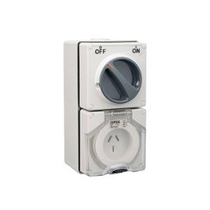 OUTLET SWIT IP66 3 FLAT PIN 20A 250V GRY