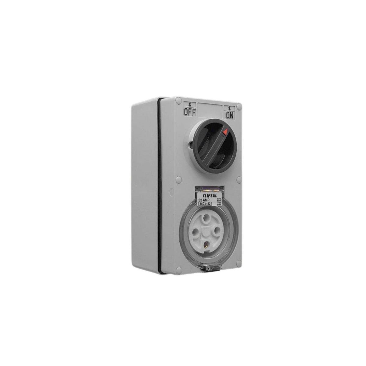 OUTLET SW 1P LID IP66 4PIN 32A 500V GREY