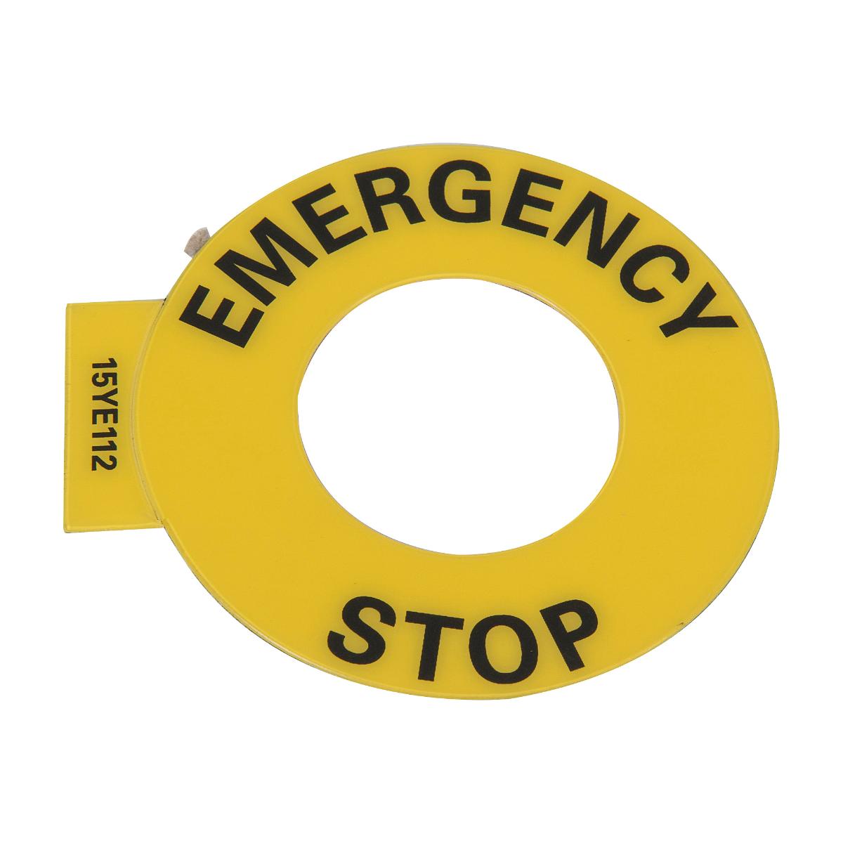 LEGEND PLT 60MM YLLW BLK TEXT EMERG STOP