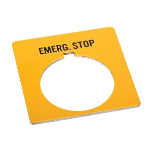 LEGEND PLATE 46X47MM YLLW RED EMERG STOP LEGEND PLATE 46X47MM YLLW RED EMERG STOP