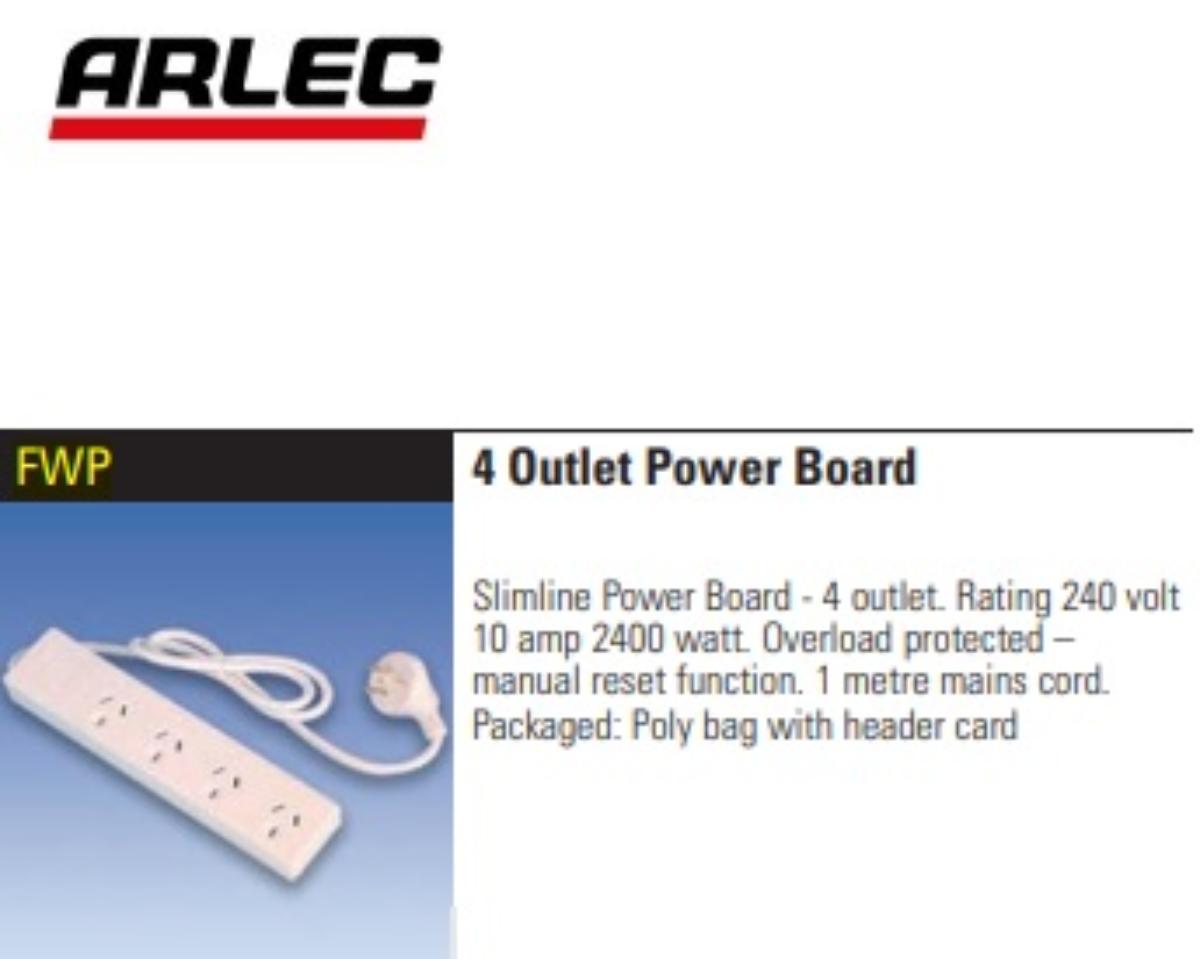 SLIMLINE POWER BOARD 4 OUTLET 10A O/L