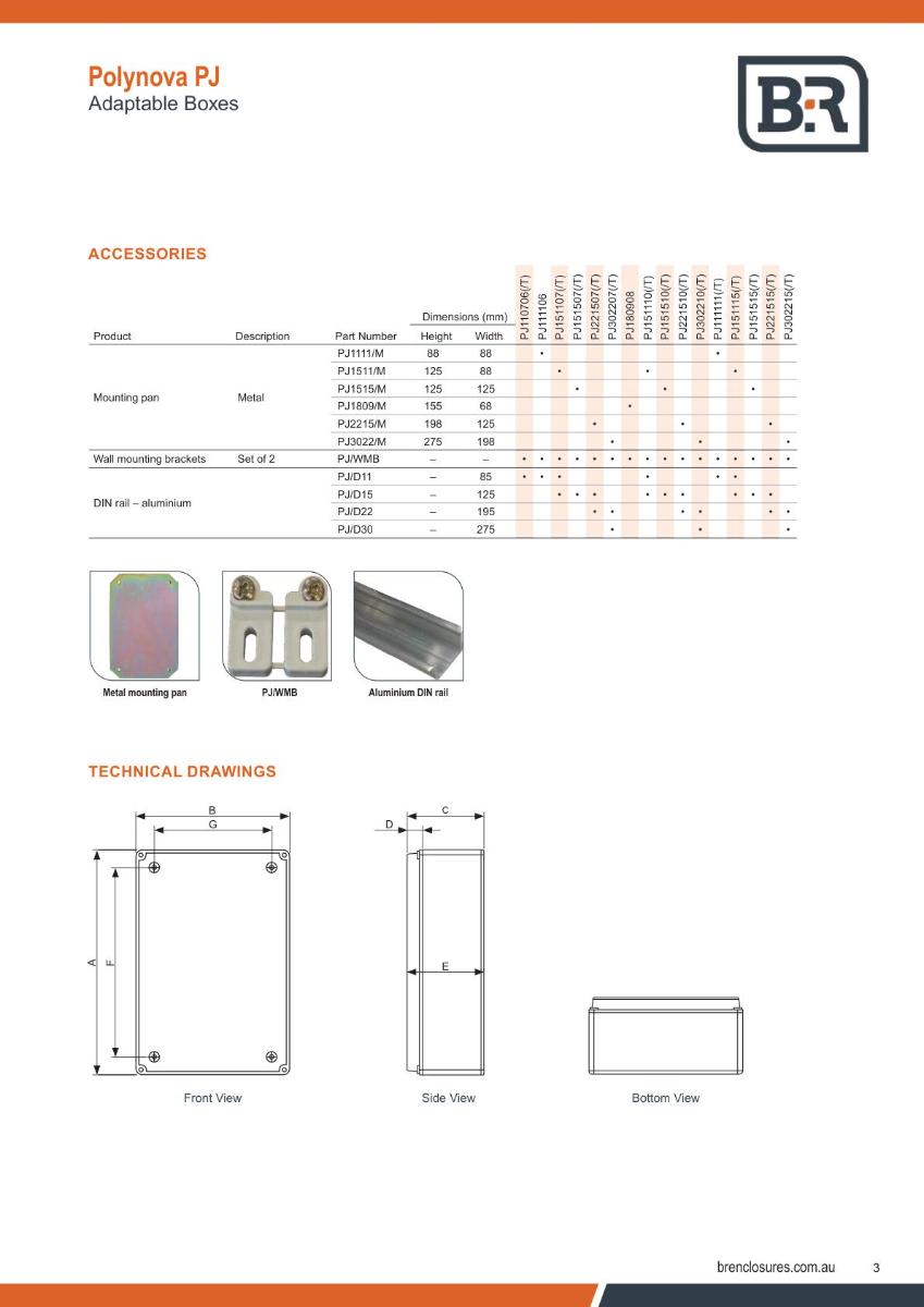 POLYNOVA PJ ENCLOSURE 150X150X75MM CLR