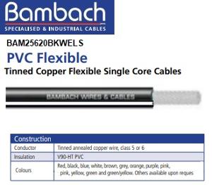 FLEXIBLE SINGLE CORE 1MM BK C/W WH TRACE