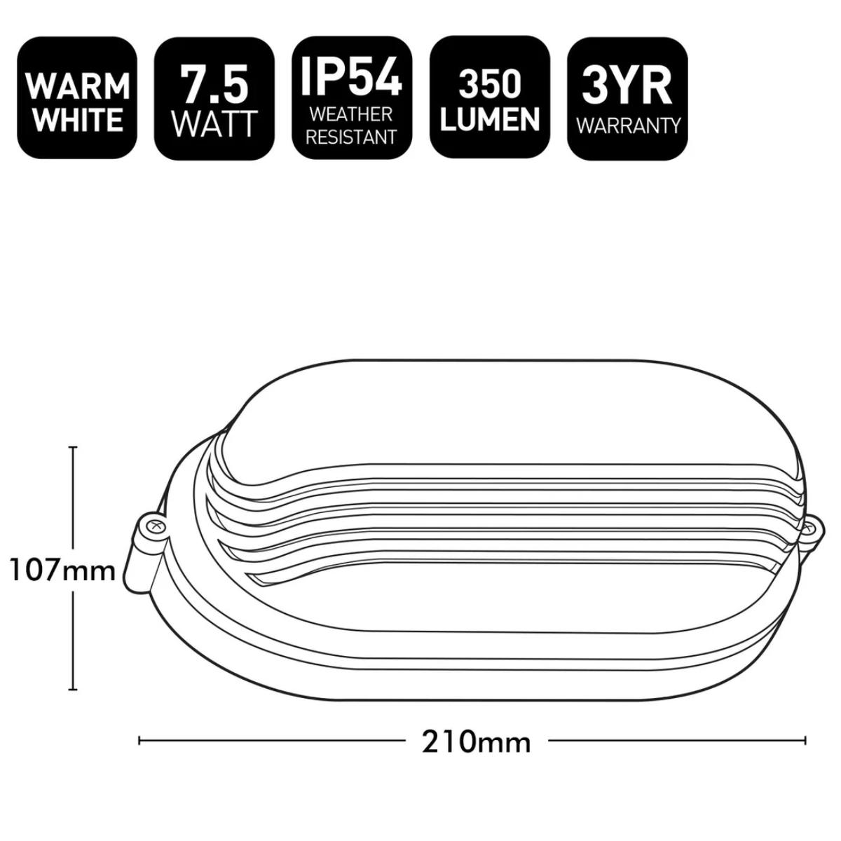 LED BUNKER OVAL LOUV ESSEX 7.5W 3000K WH