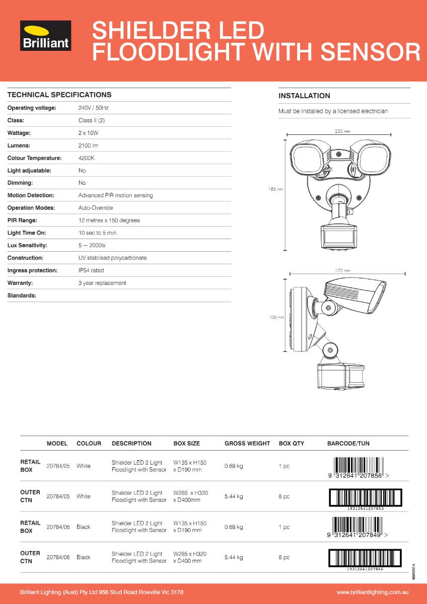 LED SENSOR LGT SHIELDER TW 20W 4200K BK