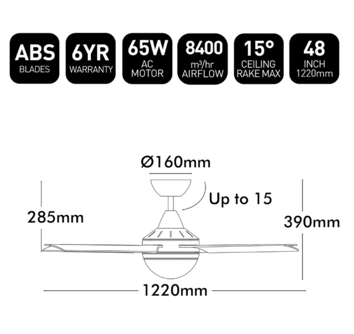 C/FAN CAIRNS 48IN 1220MM 4BL AC + LGT WH