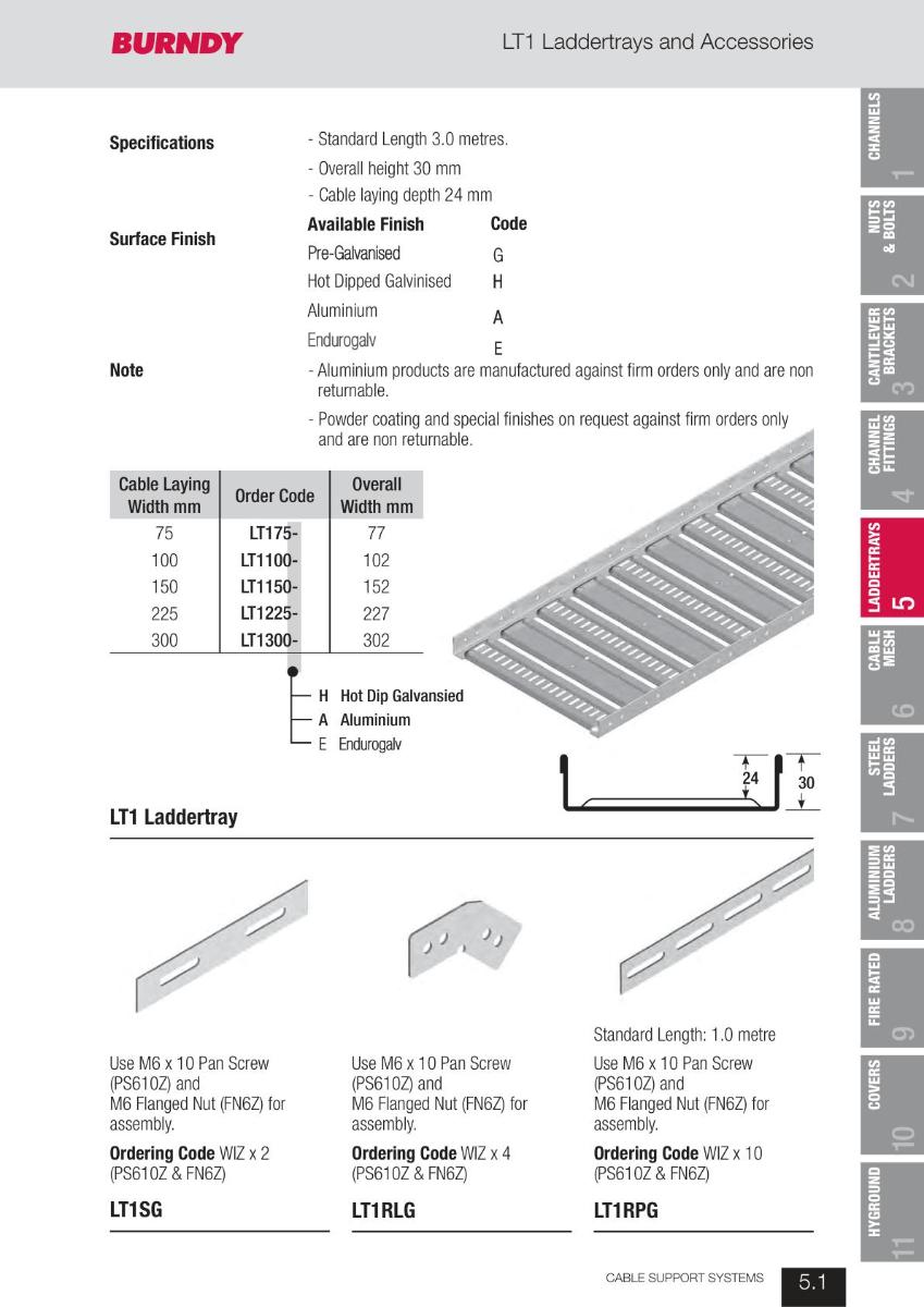 LADDER TRAY LT1 100MM 3MTR GALVANISED