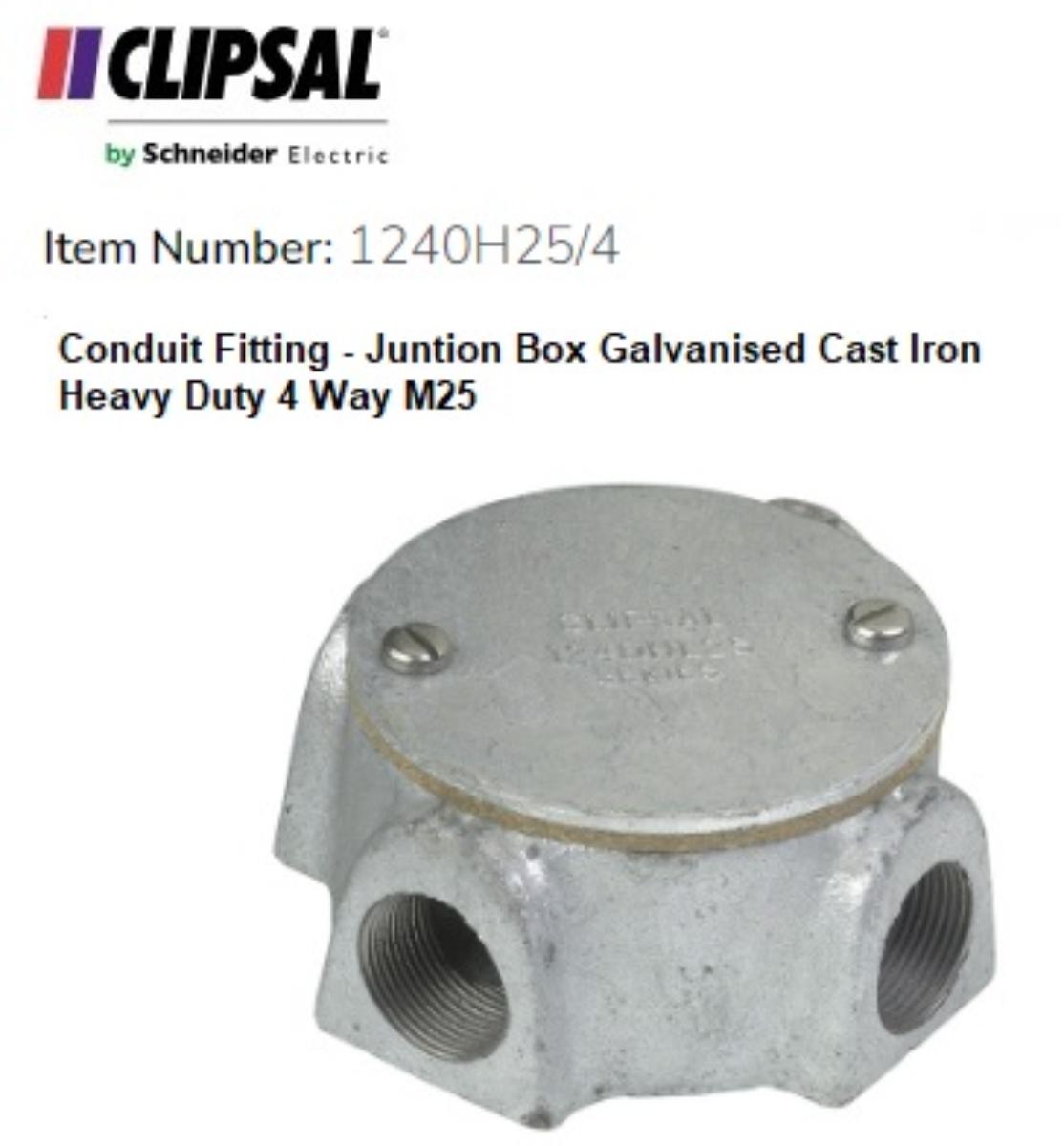 JUNCTION BOX GALV C/IRON H/D 25MM 4WAY