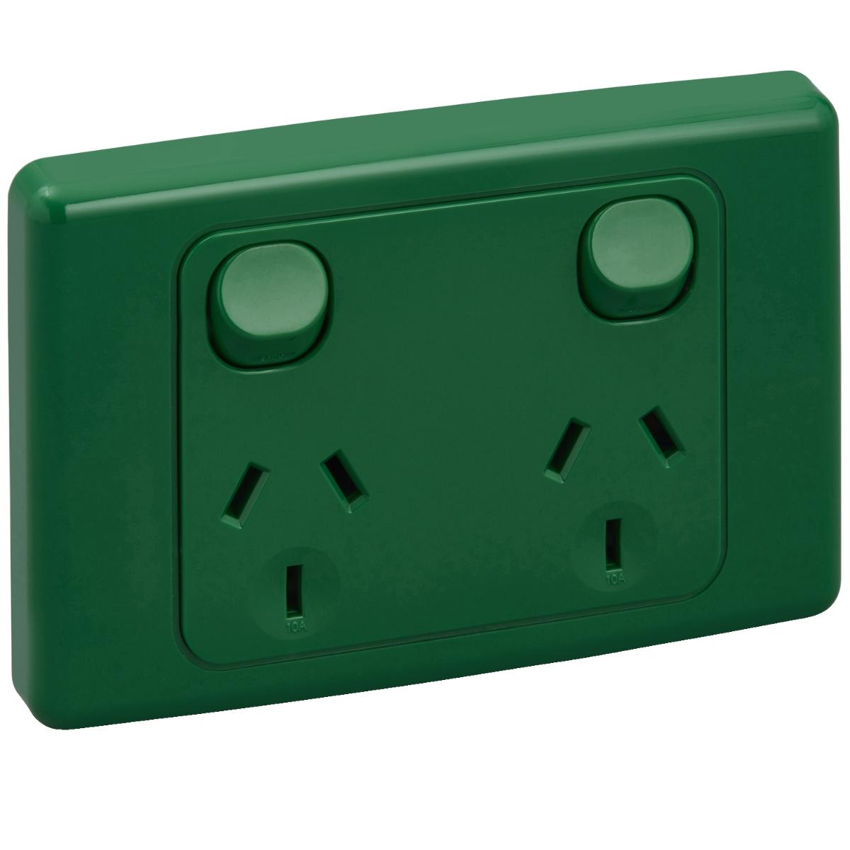 GPO SOCKET SWT TWIN 10A 250V GREEN