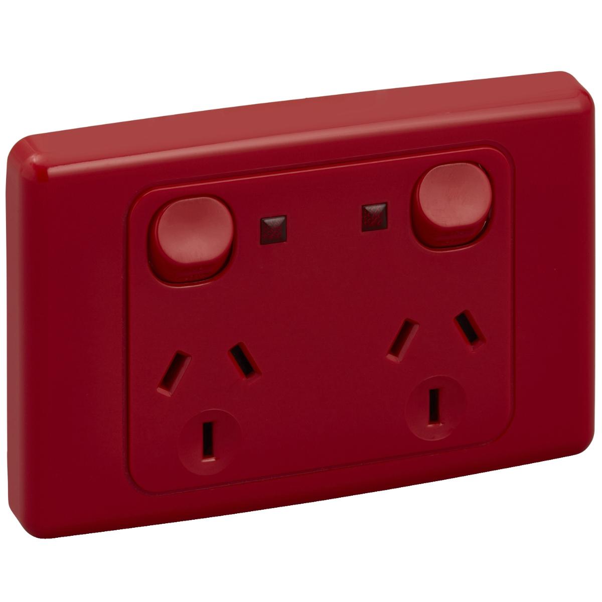 2000 DBL GPO + NEON 250V 10A S/P RED