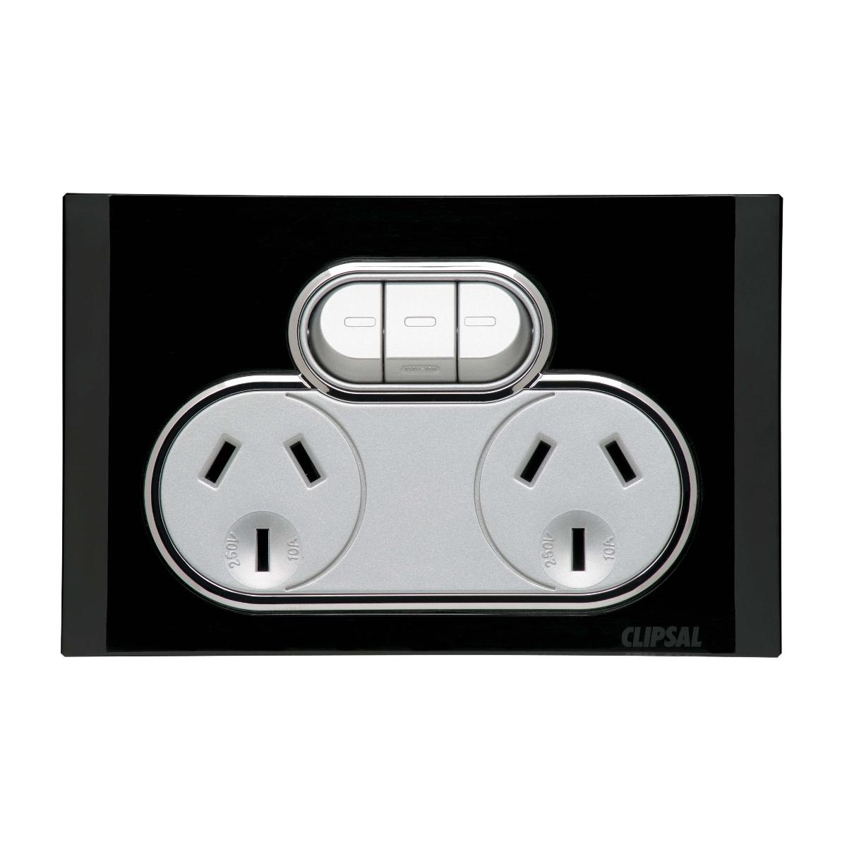 SATURN DBL GPO + EXT SWITCH 10A ESP BLK