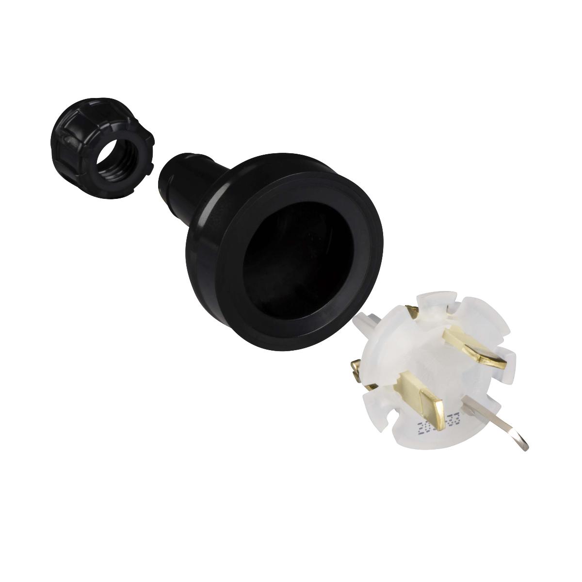 PLUG TOP 3PIN O/D 10A 250V BLACK