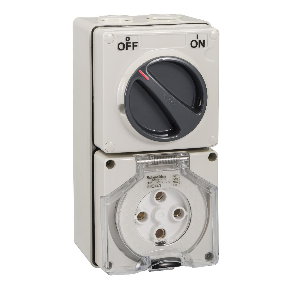 OUTLET SWITCHED IP66 4PIN 40A 500V GREY