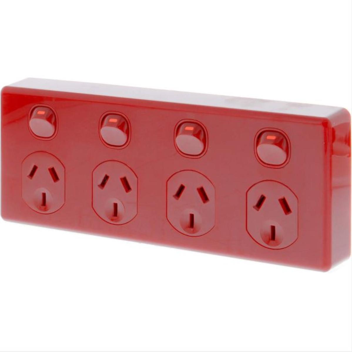 C2000 QUAD GPO 250V 10A D/P RED