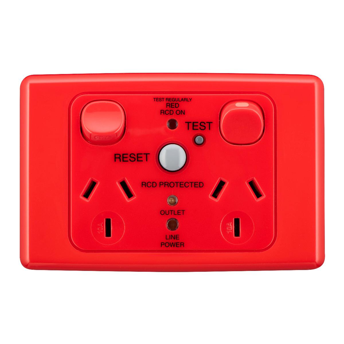 MEDILEC DBL GPO RCD PROT 10A 10MA RED | Medilec | Switches and Sockets ...