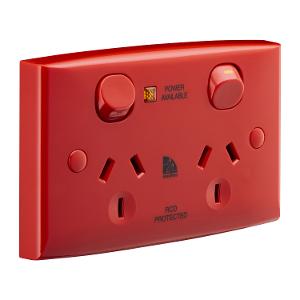 MEDILEC DBL GPO SHUTT HORIZ 10A S/P RED MEDILEC DBL GPO SHUTT HORIZ 10A S/P RED