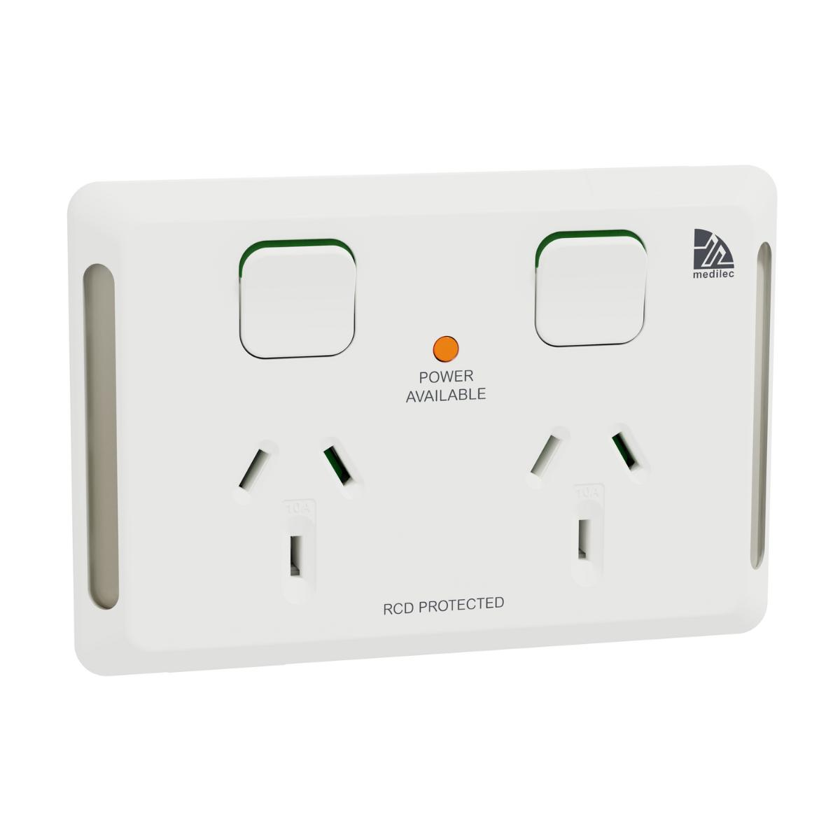 MEDILEC 20A RCD PROT DBL GPO 10A HOR WHT