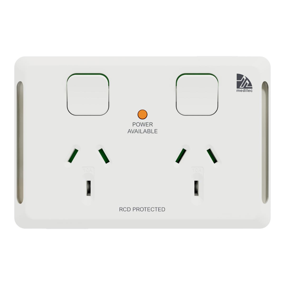 MEDILEC 20A RCD PROT DBL GPO 10A HOR WHT