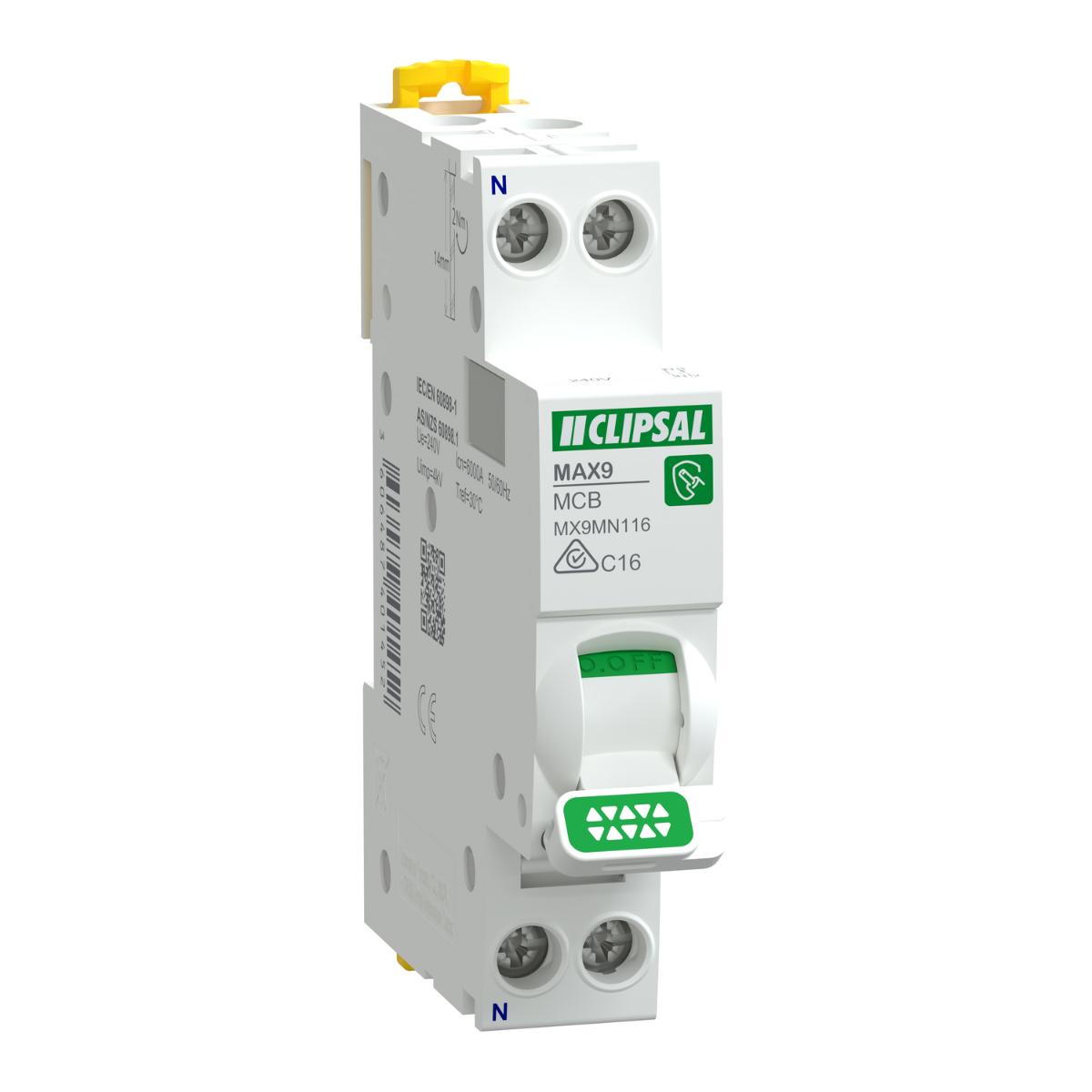 MCB MAX9 1P+N 16A 6KA C CURVE 1MODULE