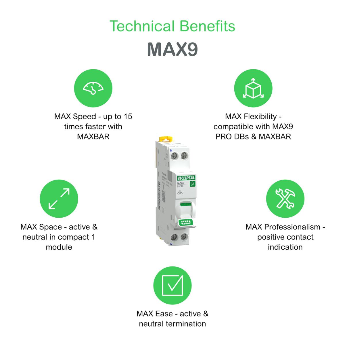 MCB MAX9 1P+N 16A 6KA C CURVE 1MODULE