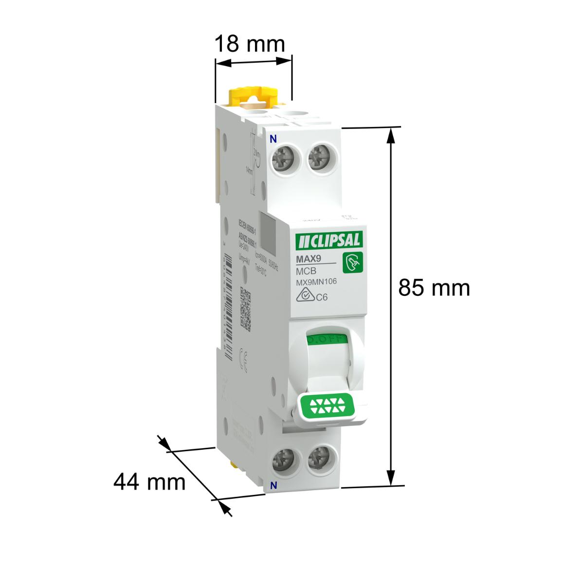 MCB MAX9 1P+N 20A 6KA C CURVE 1MODULE