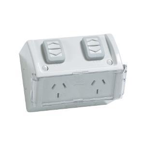 W/P DOUBLE GPO + FLAP IP54 10A RES GRY W/P DOUBLE GPO + FLAP IP54 10A RES GRY