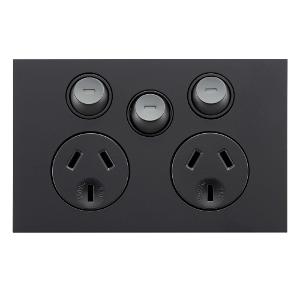 ZEN DBL GPO + EXT SWITCH 10A S/P ZEN BLK