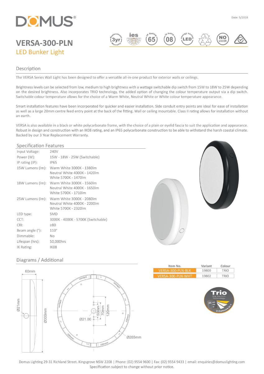 LED BUNKER RND VERSA300 15/18/25W CCT