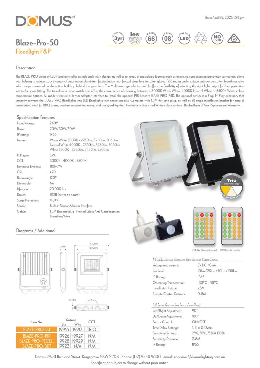 LED FLOODLIGHT BLAZE PRO 20/30/50W CCT