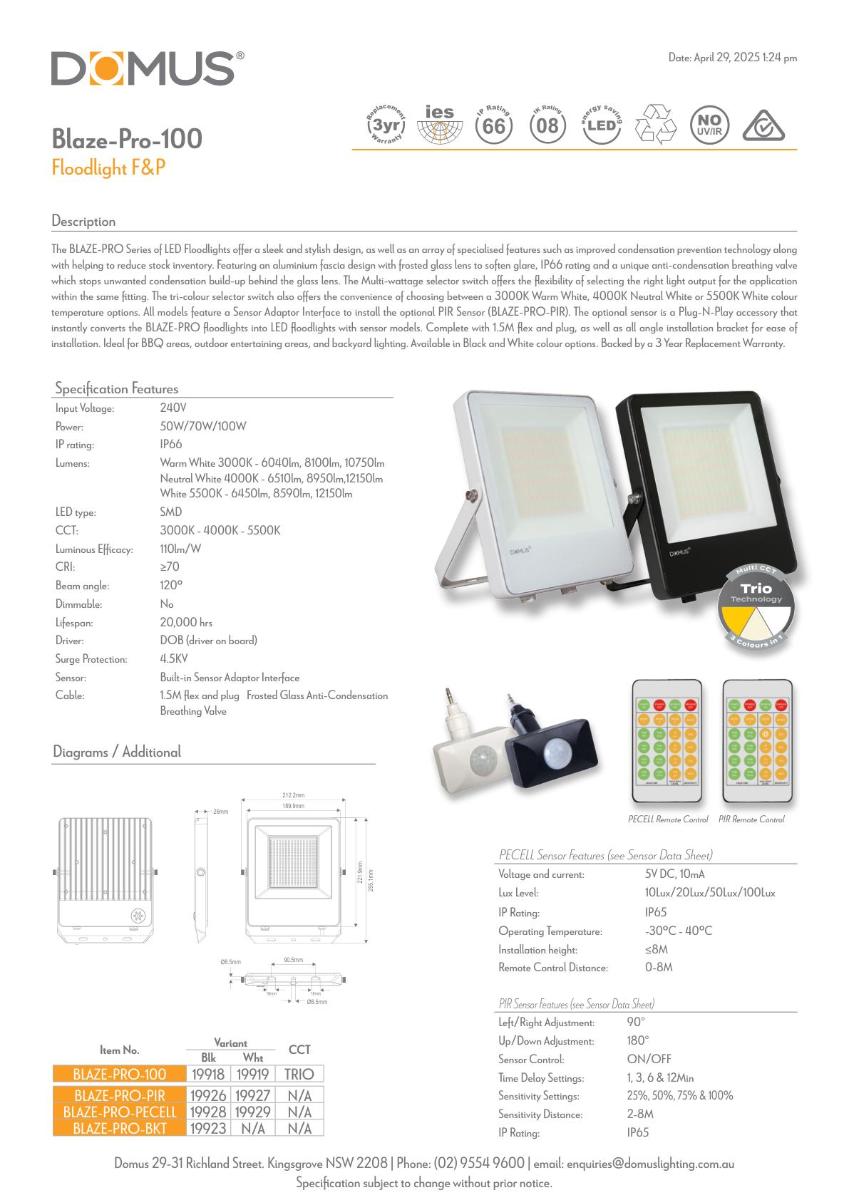 LED FLOODLIGHT BLAZE PRO 50/70/100W CCT