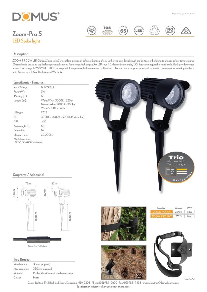 LED GARDEN SPIKE ZOOM-PRO 5W CCT 12/24V