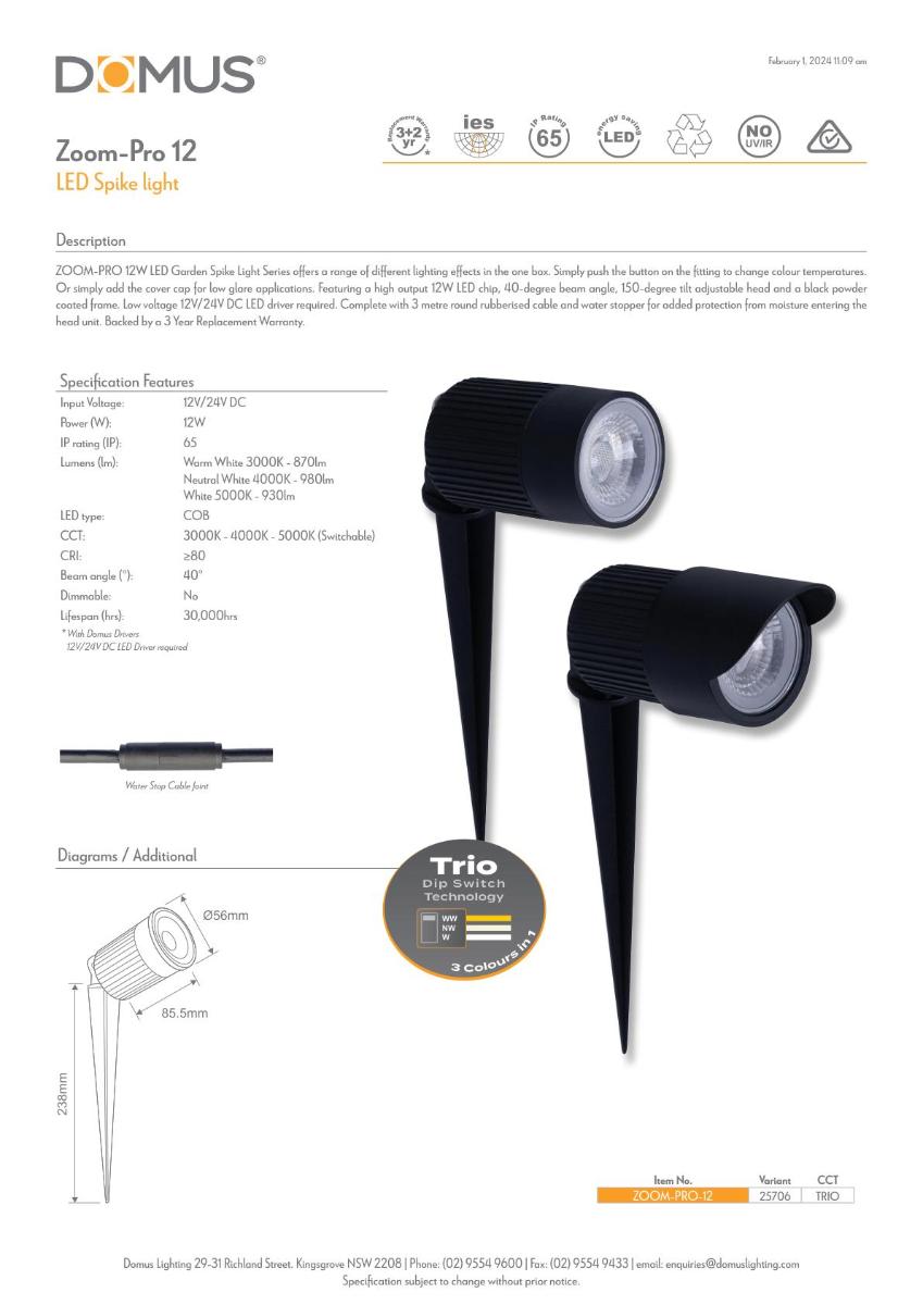 LED GARDEN SPIKE ZOOM-PRO 12W CCT 12/24V