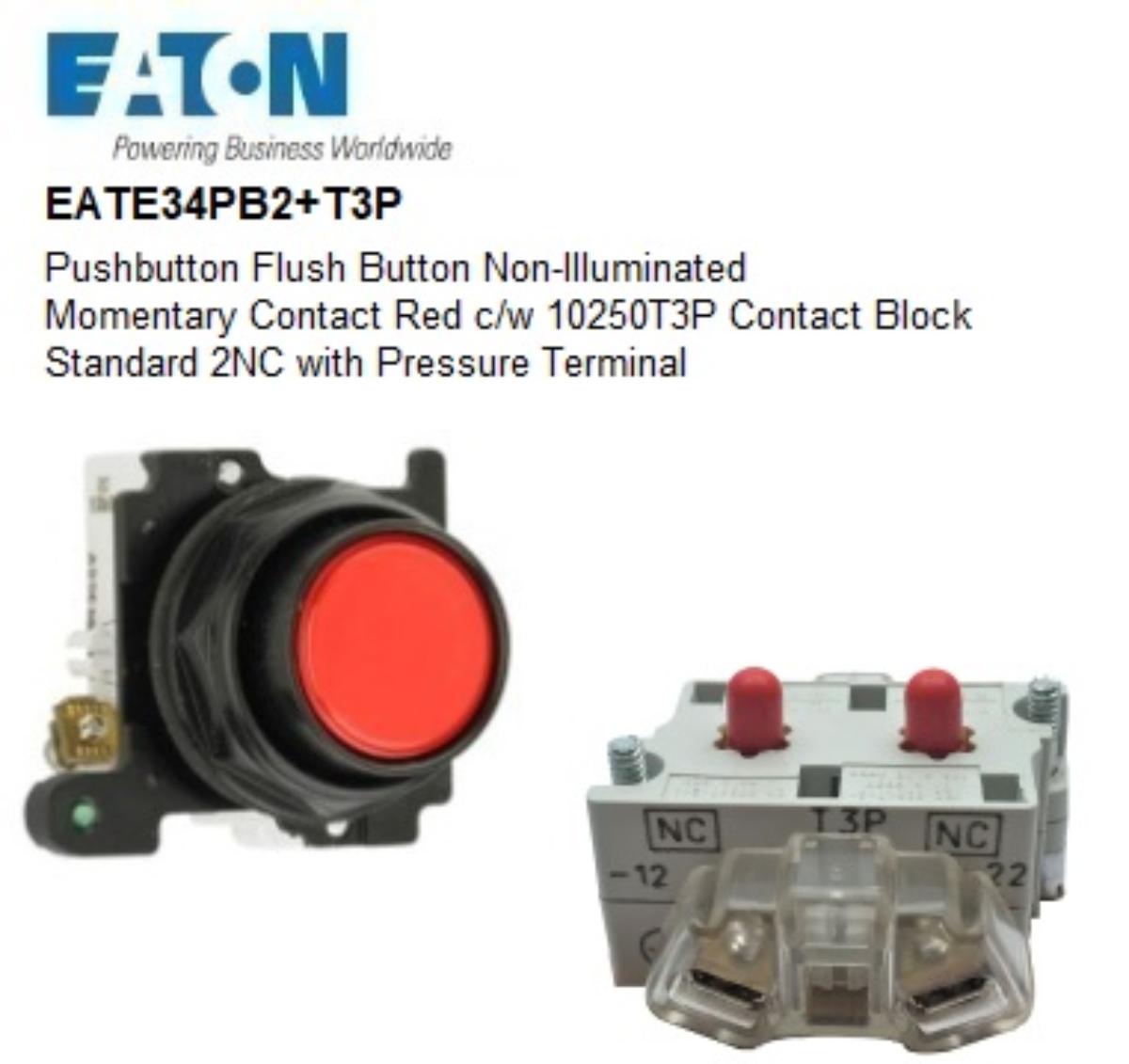 SWITCH PUSH RED 2NC EATON E34PB2+T3P