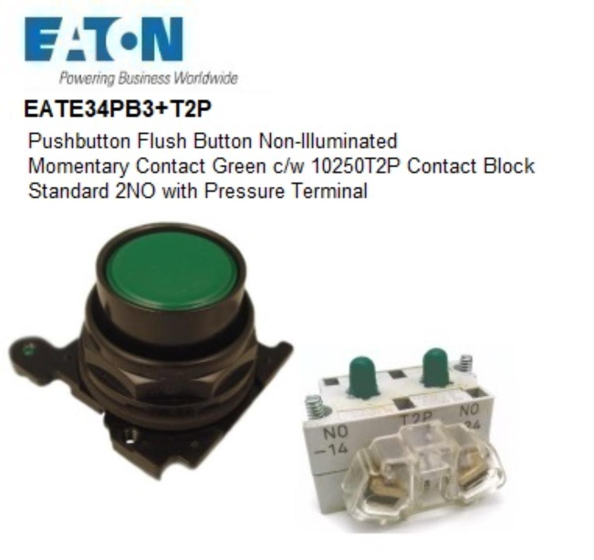 SWITCH PUSH GRN 2NO EATON E34PB3+T2P