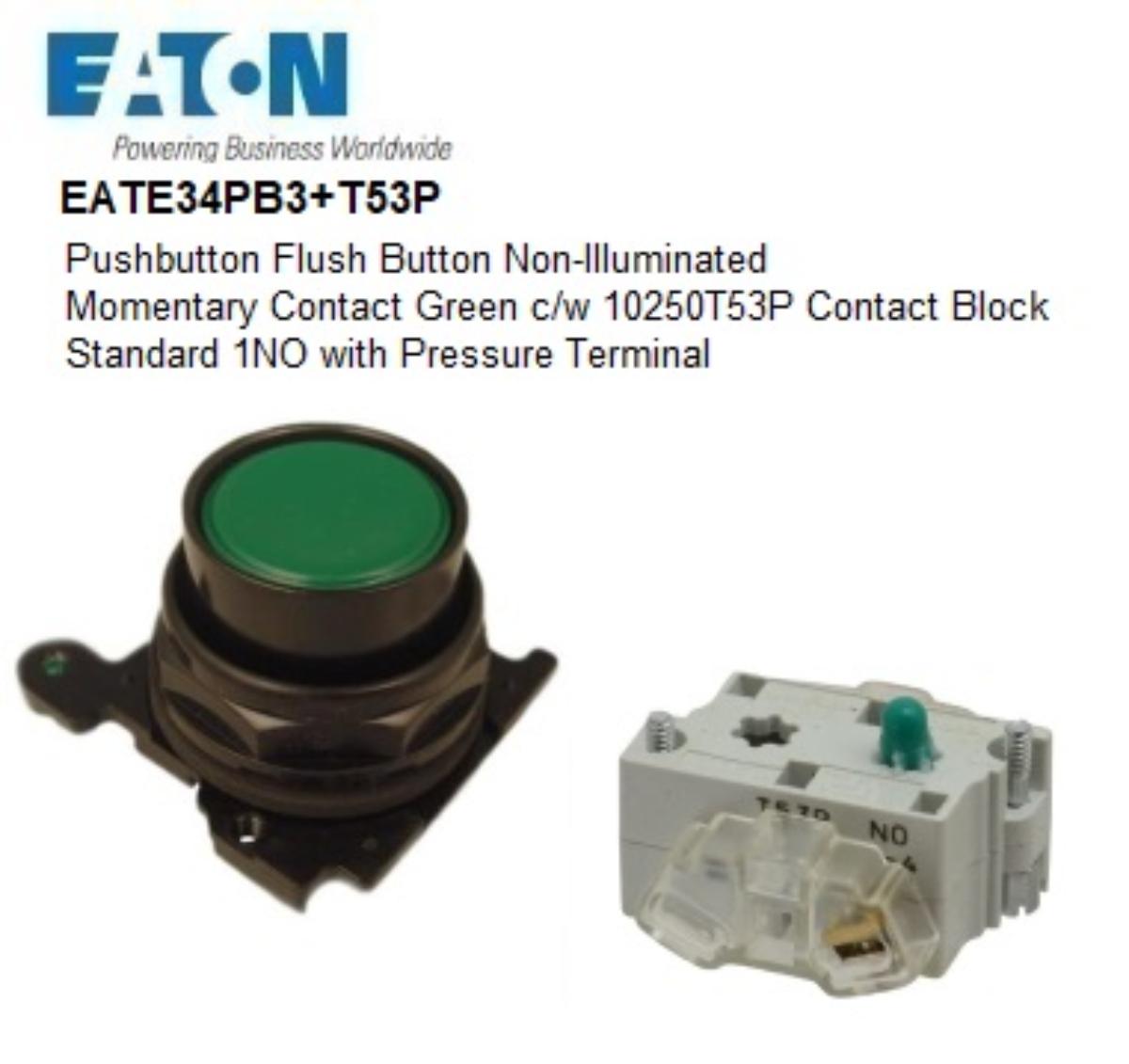 PUSH BUTTON GRN CONT BLK E34PB3 + T53P