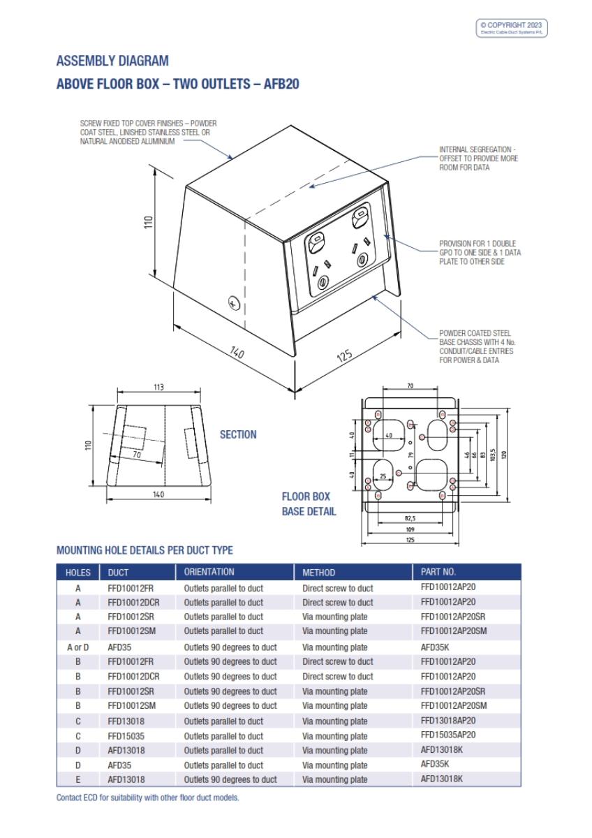 ABOVE FLOOR BOX SURF MNT 125X140X110 NA
