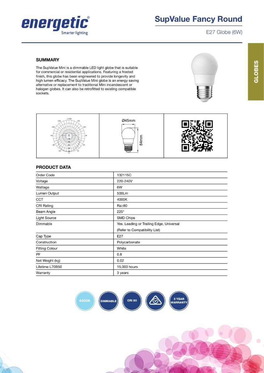 LED FANCY ROUND 6W ES E27 4000K DIMM