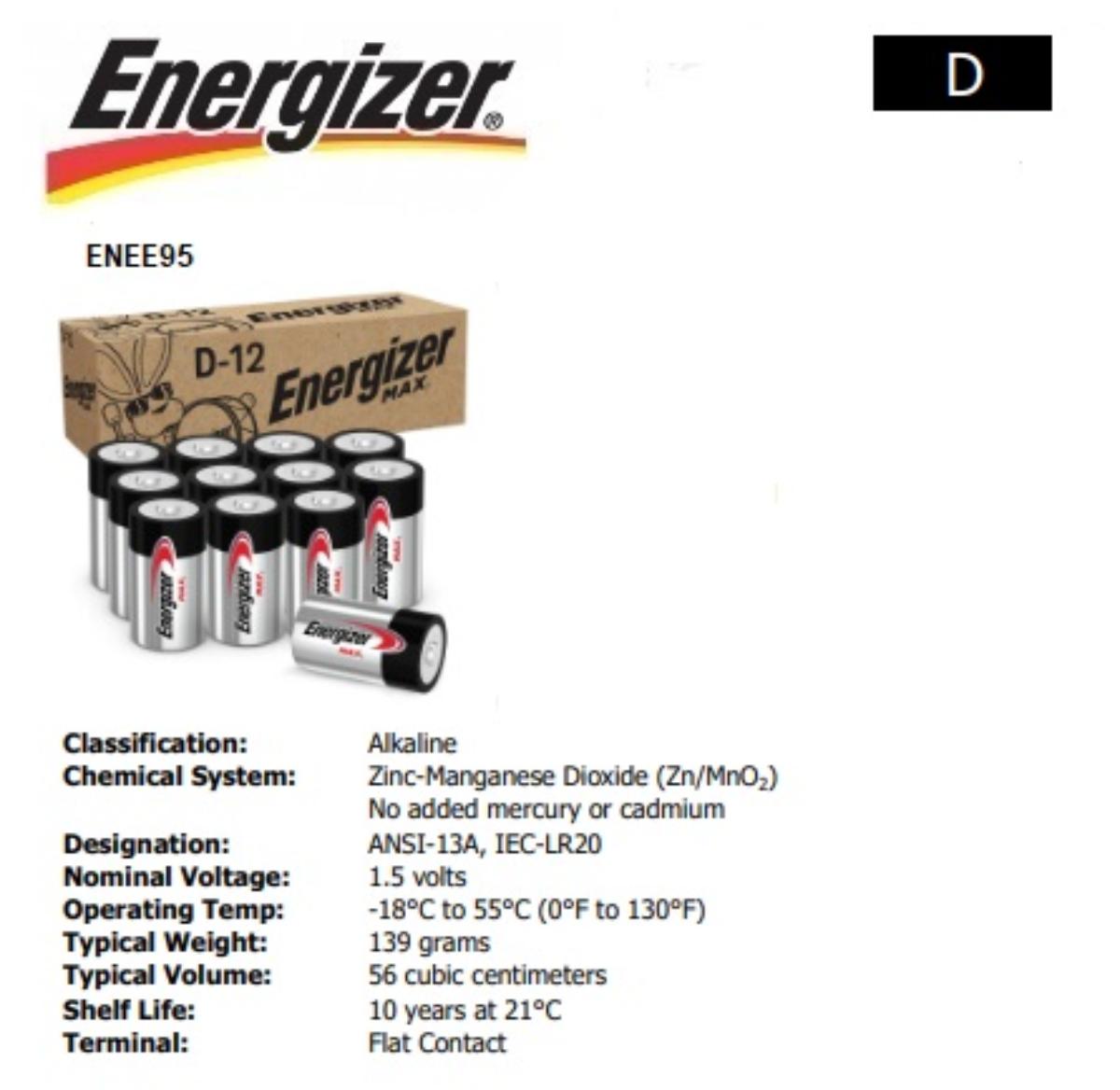 BATTERY SIZE D ALKALINE