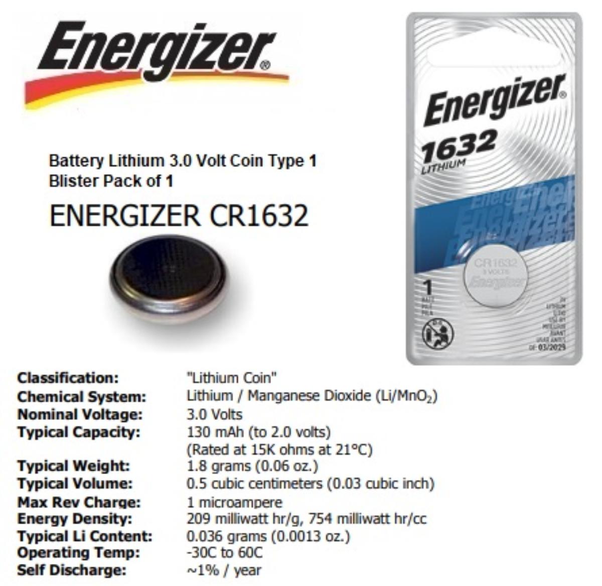 3V LITHIUM BATTERY COIN CELL SIZE CR1632