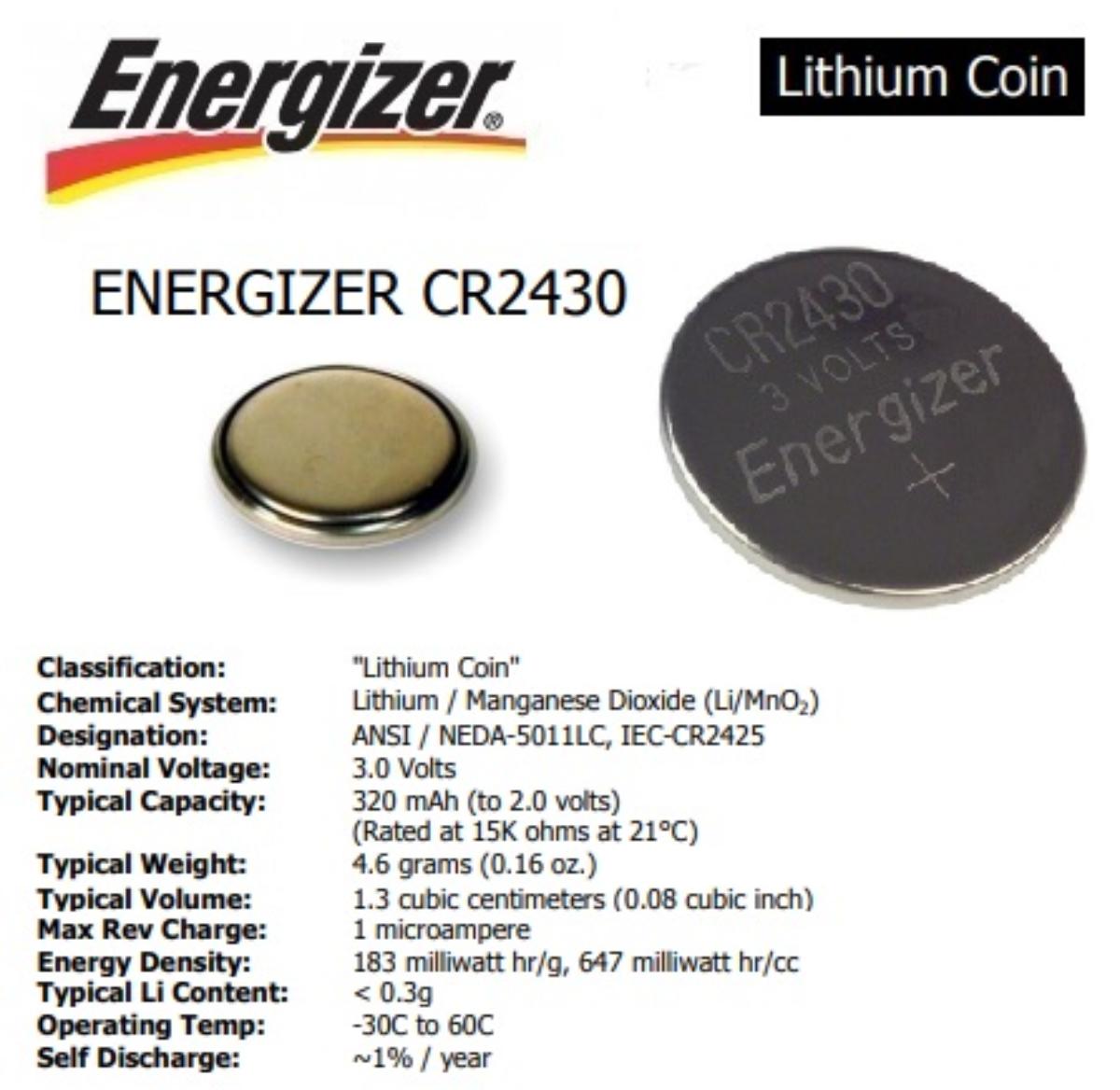 3V LITHIUM BATTERY COIN CELL SIZE CR2430