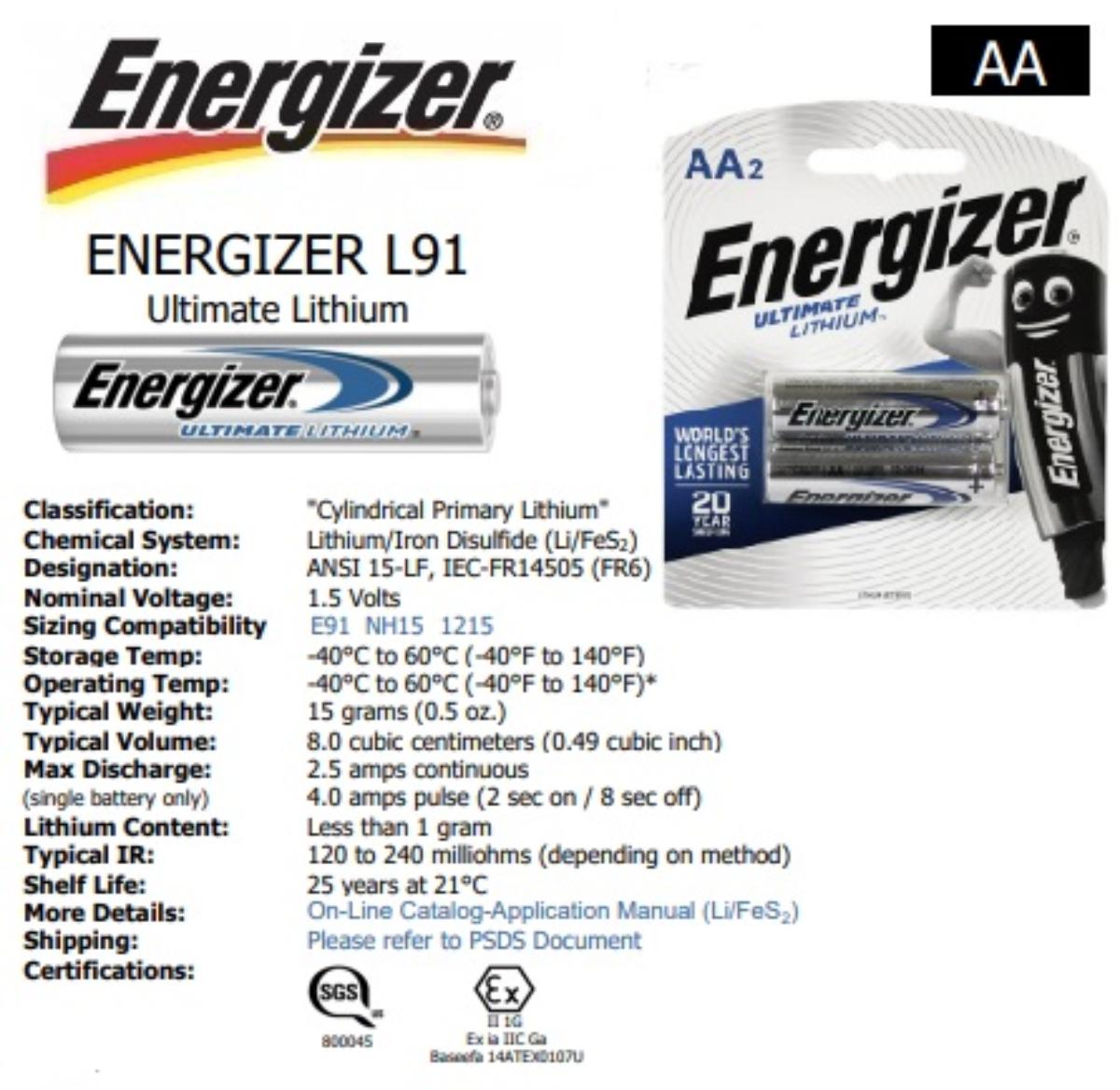 BATTERY ENERGIZER LITHIUM AA 2PK