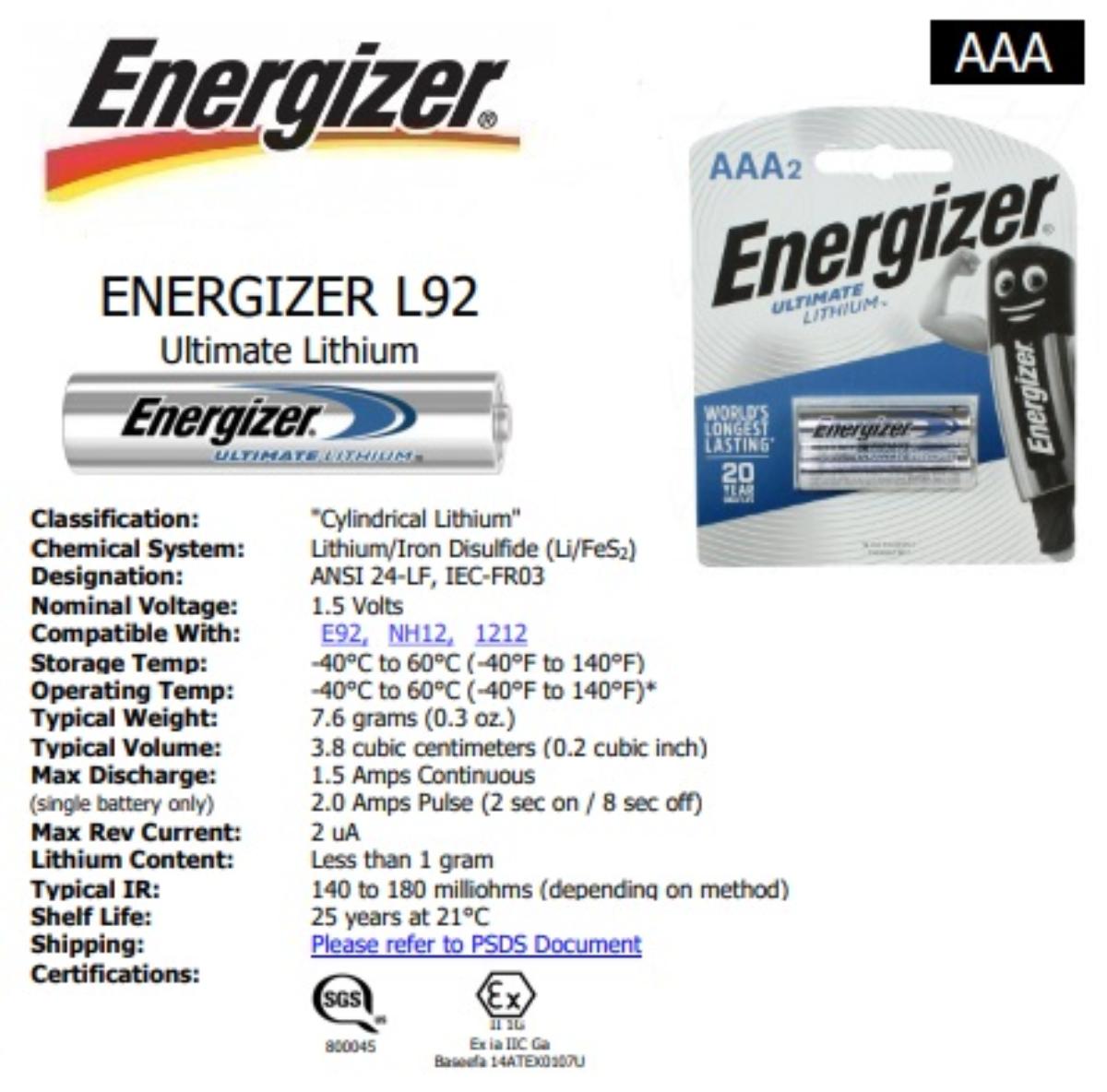 BATTERY ENERGIZER LITHIUM AAA 2PK