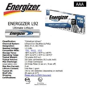 1.5V LITHIUM BATTERY SIZE AAA 10PK