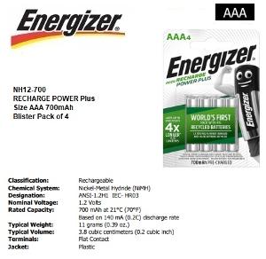 NIMH RECHARG 1.2V BATTERY SIZE AAA 4PK