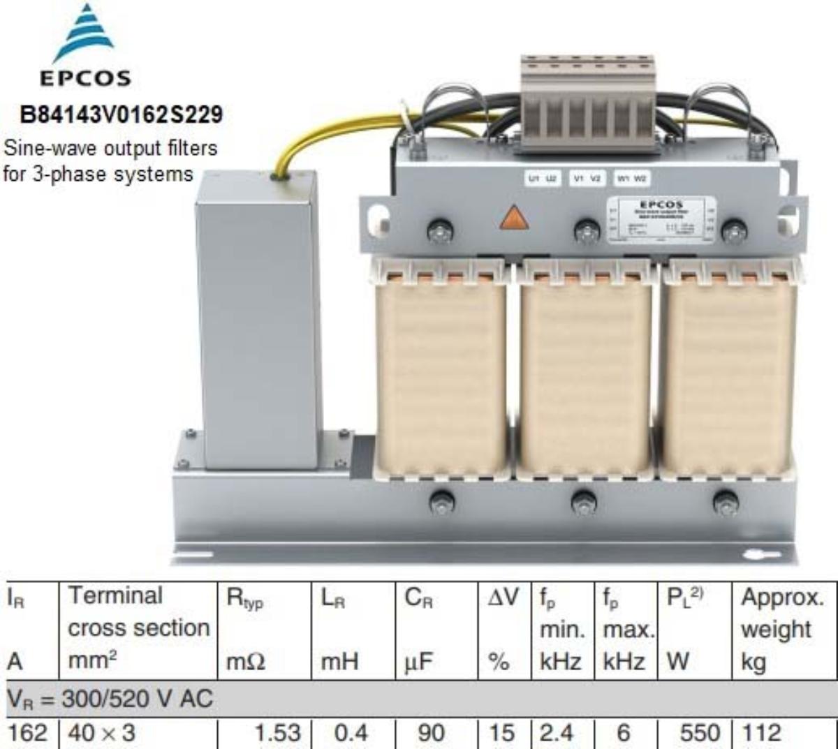 EMC FILTER SINE-WAVE O/P 3PH 162A 520VAC