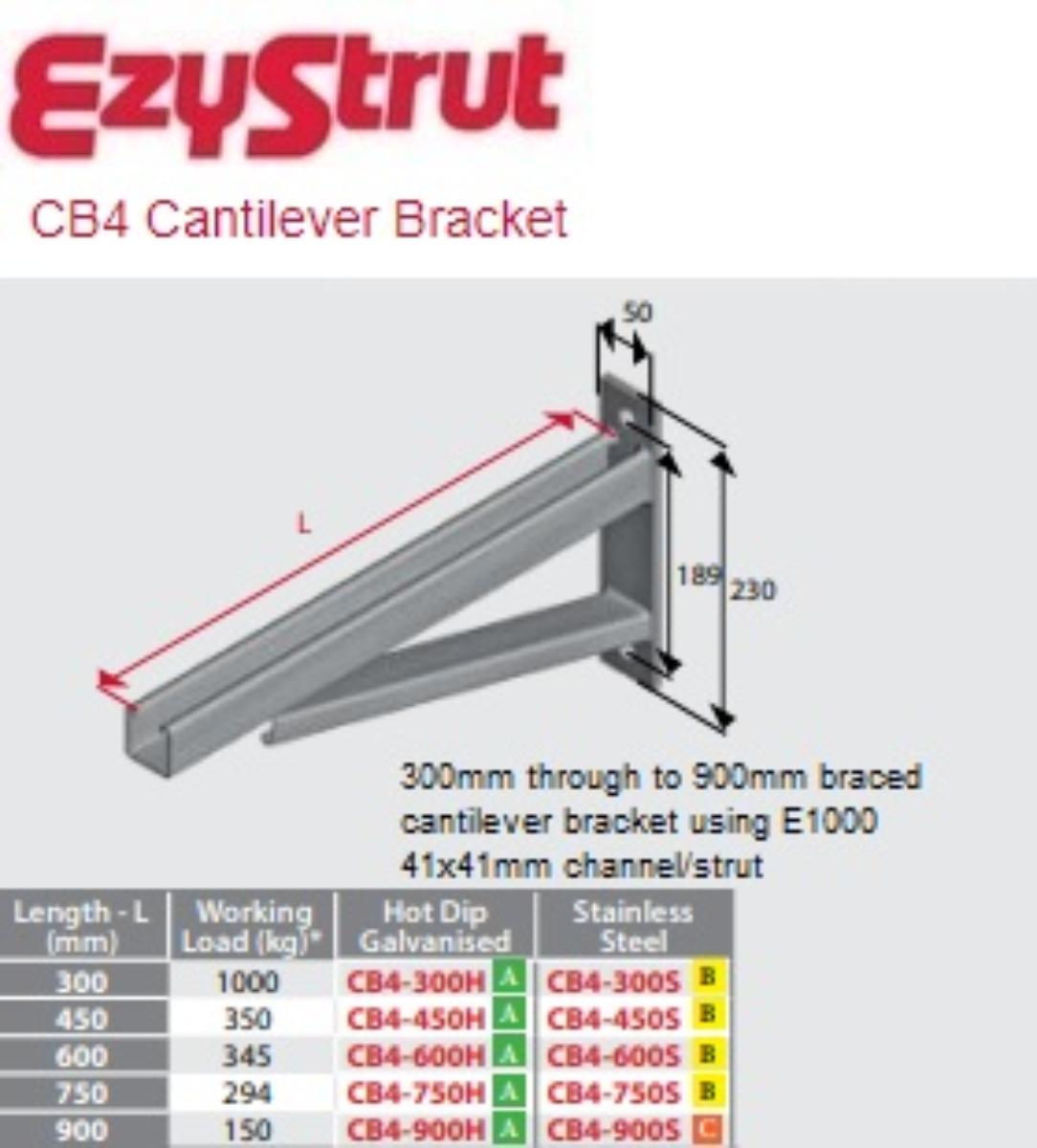 CANTILEVER BRACKET BRACED 600MM S/S