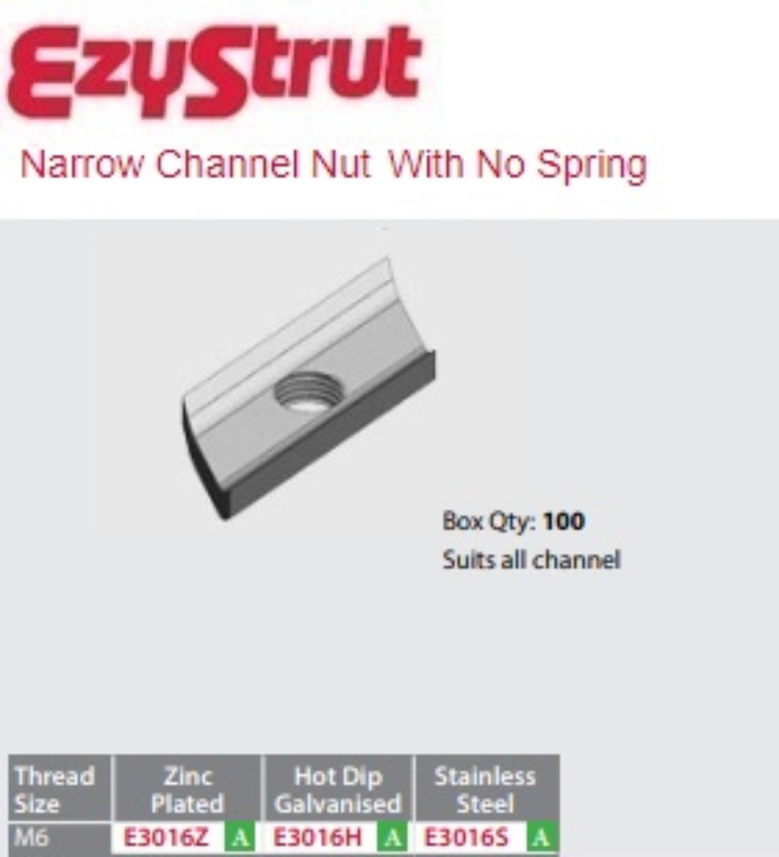 NARROW CHANNEL NUT NO SPRING M6 HDG